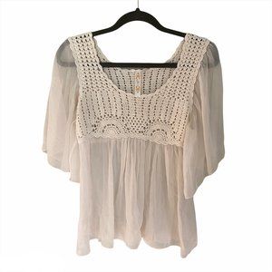 Crochet Sheer Top with Butterfly Sleeves